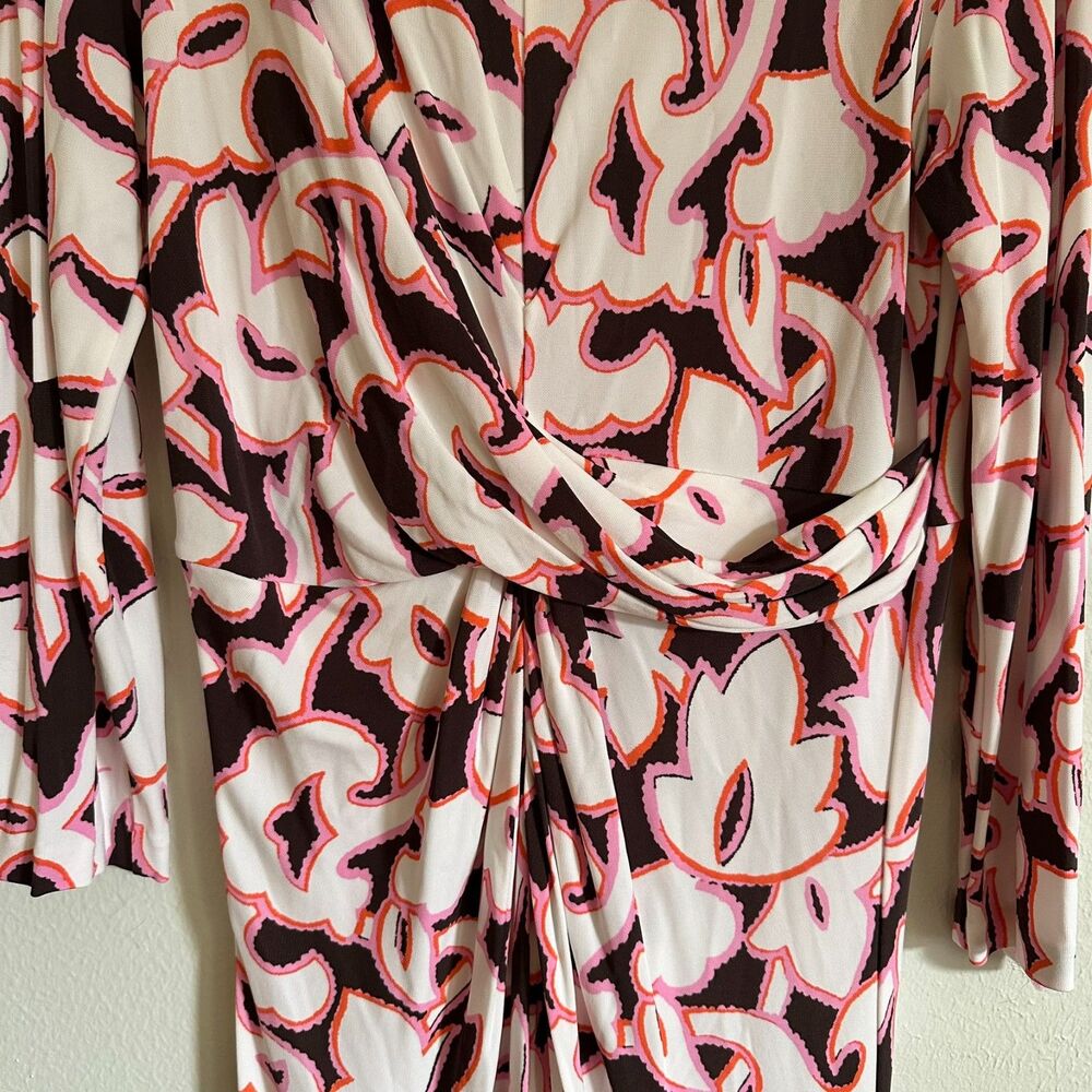 DVF Diane Von Furstenberg Timmy Long Dress in Cypress Cocoa Brown L Resort Retro - Picture 4 of 16